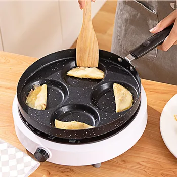 4 Delik Kızartma Pot Pan Sopa Yumurta Gözleme Kalınlaşmış Omlet Tava Biftek Tava Pişirme Araçları Kahvaltı Makinesi Mutfak Aksesuarları
