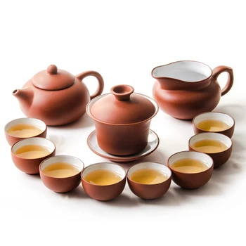 Mor Kil Çin Kung Fu çay seti Yixing Demlik El Yapımı demlik Bardak Zisha Gaiwan Çay Isıtıcılar Töreni Drinkware Teaware seti