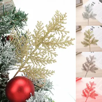 10 adet Glitter Fern Yaprak Yılbaşı Ağacı Güzel Sahne Noel Dekor Altın Gümüş Kırmızı yapay Yapraklar Yeni Yıl Süslemeleri 2022
