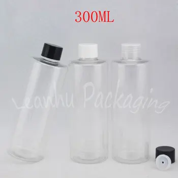 Vidalı Kapaklı 300ML Şeffaf Plastik Şişe, 300CC Boş Kozmetik Konteyner, Şampuan / Losyon / Toner Alt şişeleme