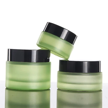 plastik kapaklı yeşil buzlu yüz maskesi kabı için 30g kozmetik krem cam şişeler ve kavanozlar