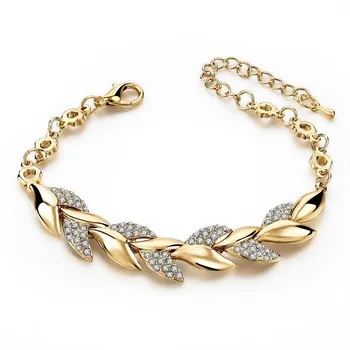 Fashion Luxe Vergulde Zirkoon Leaf Geweven Ketting Armband Charme Sieraden Armband Voor Vrouwen