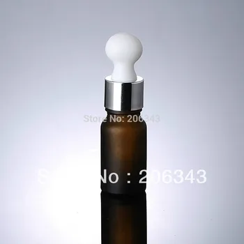 cosmeticl ambalaj için parlak gümüş yakalı büyük beyaz ampul, cam damlalıklı 10ml kahverengi buzlu şişe