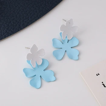 U-Büyülü Moda Kontrast Renk Mavi Beyaz Kadın Kabuk Bitki Mat için Emaye Çiçek Dangle Küpe Küpe Pendientes