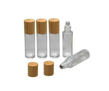 Doğal bambu kapaklar kozmetik ambalaj doterra attar parfüm konteyneri temizle 10 ml rolon cam şişe kristal parfüm şişesi