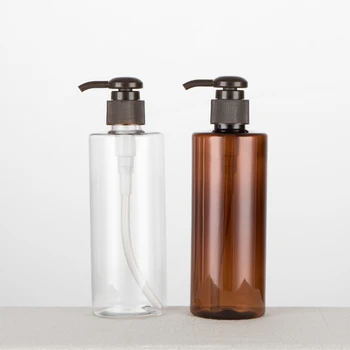 250 ML X 24 Kahverengi Şeffaf vidalı pompa şampuan şişeleri Konteynerler Kozmetik Ambalaj şampuan şişesi Dağıtıcı İle