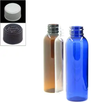 60 ml boş cosmo yuvarlak Plastik Şişeler, mavi/ sarı / şeffaf PET şişe ile beyaz / siyah çocuk dayanıklı kapaklar, emniyet kapağı X5