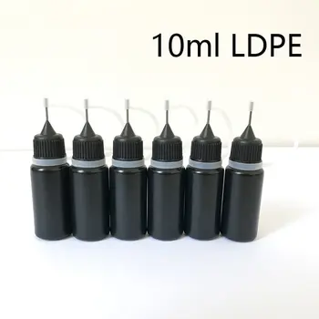 10ml 30ml Siyah E Sıvı İğne Şişesi Boş Plastik LDPE Yumuşak E suyu Damlalıklı şişeler Renkli Metal İğne Kapakları 500 adet