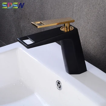 Banyo Şelale Musluk Siyah Altın banyo lavabosu mikser Musluk Sıcak ve Soğuk Modern Banyo Musluk Narin Havza Musluk Su dokunun
