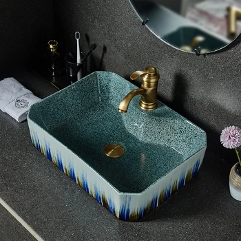 Dikdörtgen şekli Avrupa tarzı çin lavabo lavabo Jingdezhen Sanat Tezgah Üstü seramik banyo lavabo banyo el havzası