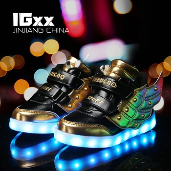 IGxx LED Çocuk Işıklı Ayakkabı LED Çocuklar İçin Kanca ve Döngü USB Şarj Parlayan LED Kızlar Ayakkabı Çocuk aydınlık LED Spor Ayakkabı Çocuklar Yürümeye Başlayan