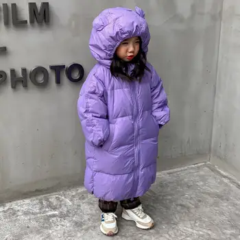90 % Beyaz Ördek uzun kaban Kış Yeni Erkek Kız Moda Kore Tarzı Diz Sıcak Kapşonlu Kirpi Ceketler Kalınlaşmak Kabanlar A1793
