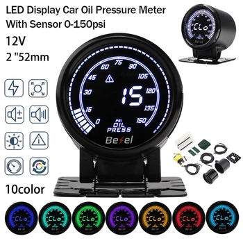 Araç Elektroniği Renkli Dijital LED Ekran Araba Yağ Basınç Ölçer Sensörü İle 2 52mm 0-150psı 4 buzzer seviyeleri.