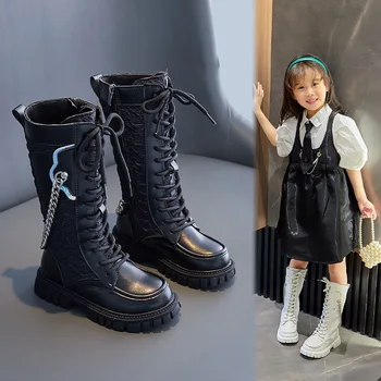 Sonbahar çocuk ayakkabıları Su Geçirmez kaymaz Orta Yüksek Çizmeler çocuk Tek Çizmeler Ebeveyn-çocuk Zinciri Prenses Deri Çizmeler