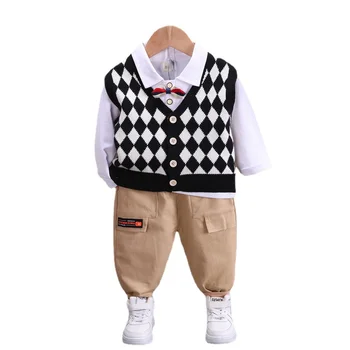 Yeni Sonbahar Bebek Erkek Giysileri Çocuk Moda Yelek T-shirt Pantolon 3 adet / takım Çocuklar Pamuk Eşofman Bahar Toddler Rahat Kostüm