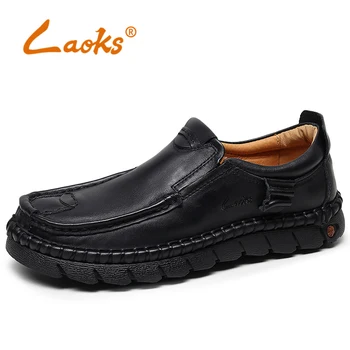Laoks Vintage erkek El Yapımı deri ayakkabı Üzerinde Kayma Bir tekme İnek Deri rahat ayakkabılar Kauçuk Yumuşak Taban 26300