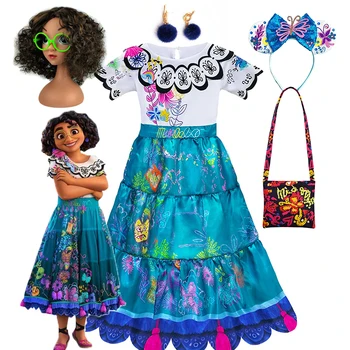 Disney Encanto Prenses Mirabel Madrigal Cosplay Kostüm Yaz Kız Elbise Vestido Karnaval Çocuk Giyim Seti Doğum Günü Partisi İçin