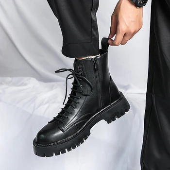 Moda Yan Fermuar bileğe kadar bot Erkekler için iş ayakkabısı Moda Tasarımcısı Kış erkek Botları Marka Açık Askeri Deri rahat ayakkabılar