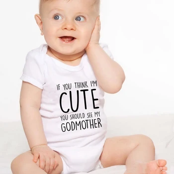 Sevimli Olduğumu Düşünüyorsanız, Vaftiz Annemi Görmelisiniz Komik Yenidoğan Bebek Bodysuit Kısa Kollu Vücut Bebek Erkek Kız Onesies Giysileri