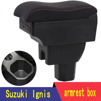 Araba Suzuki Ignis için Kol Dayama Kutusu, Merkezi İçeriği İç Kol Dirsek Dayanağı saklama kutusu Araba-styling ile USB Bardak Tutucu