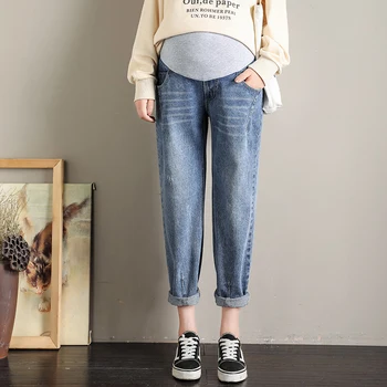 M-4XL Boyutu Moda Rahat Gevşek hamileler için kotlar Elastik Bel Mide Kaldırma Denim Jean hamile pantolonu Hamile Kadınlar için