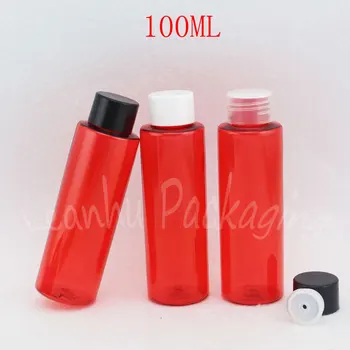 100 ML Kırmızı Düz Omuz Plastik Şişe, 100CC Losyon / Toner / Su Alt şişeleme, boş Kozmetik Konteyner ( 50 Adet / grup )
