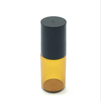 5 adet Boş Amber 3ml Silindir Şişe uçucu yağ Roll-on Doldurulabilir Parfüm Şişesi Siyah Kapaklı